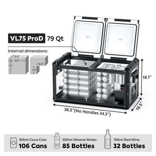 ICECO VL75 Pro Dual Zone 79QT Portable Cooler Black