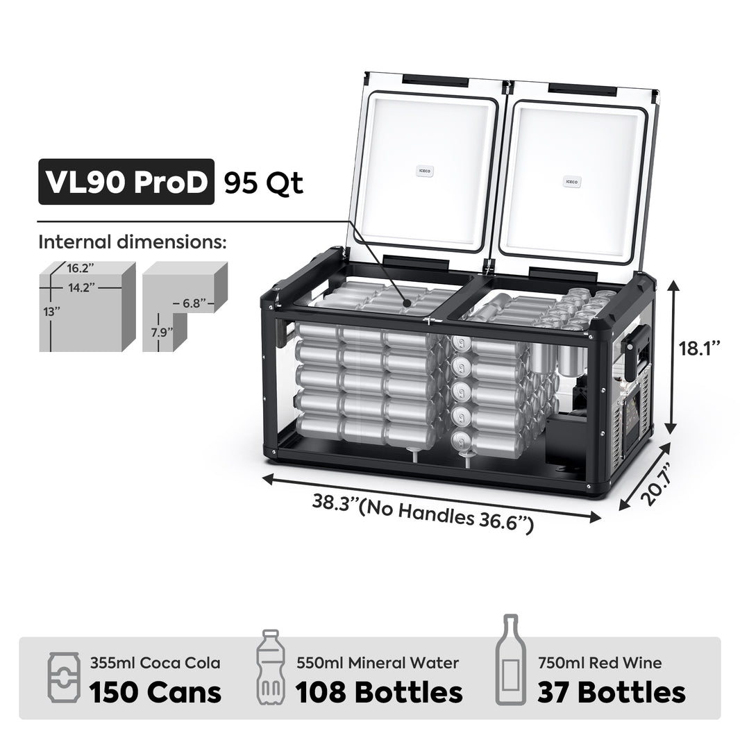 ICECO VL90ProD Dual Zone RV 12V Fridge Portable Fridge Freezer 90 LT